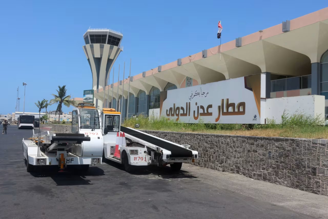 "Before a flight from Egypt landed," local authorities say: Aden Airport was targeted in a Houthi attack using missiles and drones.